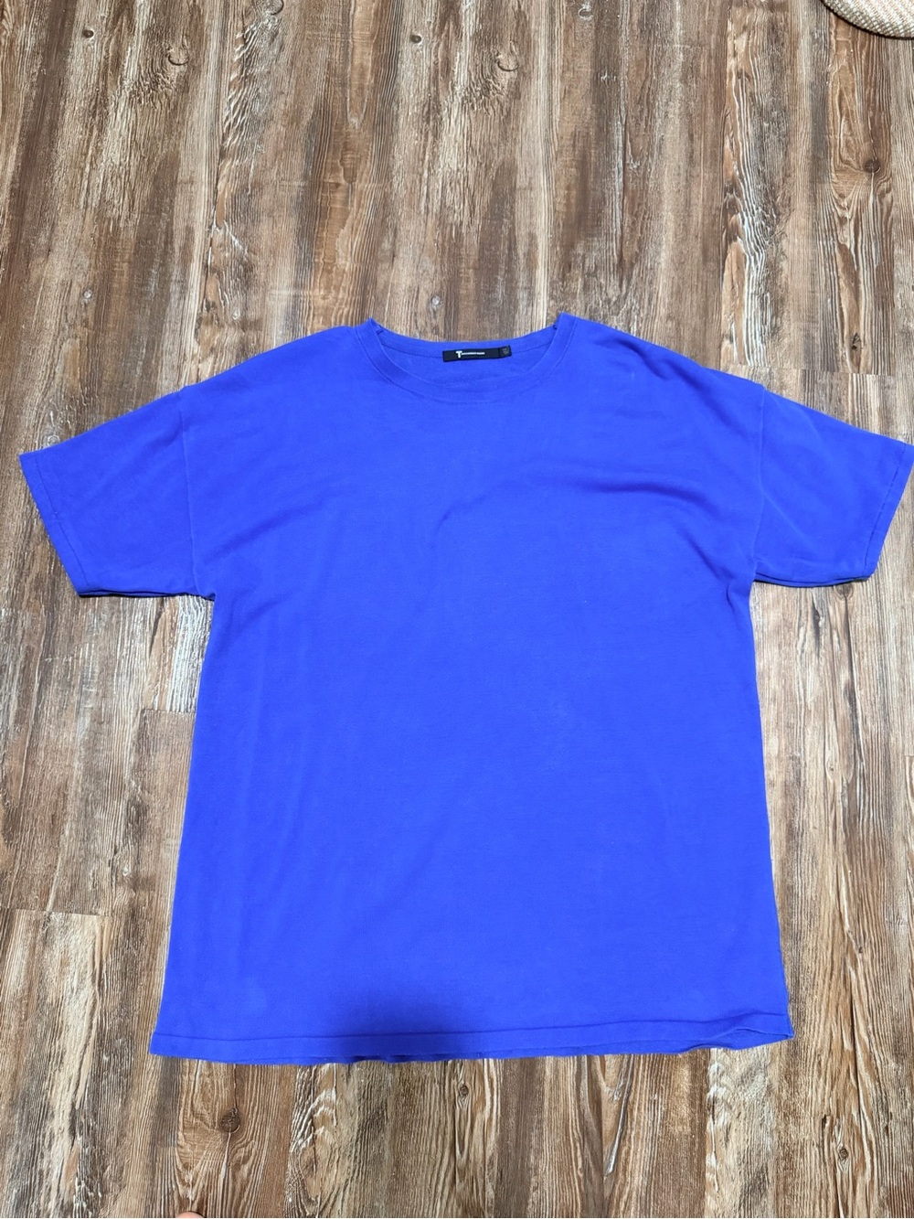 T by Alexander Wang Relaxed Fit Royal Blue Cobalt Knit Boxy Tee Shirt Crew S